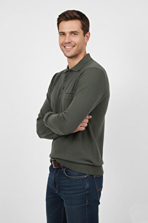 Erkek Polo Yaka Cepli Selanik Sweatshirt Regular Kalıp BGL-ST04872