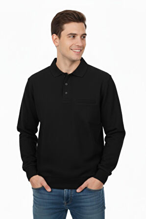 Erkek Polo Yaka Cepli Selanik Sweatshirt Regular Kalıp BGL-ST04872