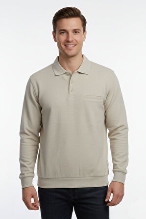 Erkek Polo Yaka Cepli Selanik Sweatshirt Regular Kalıp BGL-ST04872