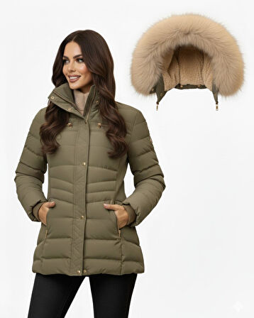 Kadın Spor Kapüşonlu İçi Peluş Mont  M5306 BGL-ST04891