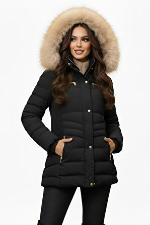 Kadın Spor Kapüşonlu İçi Peluş Mont  M5306 BGL-ST04891