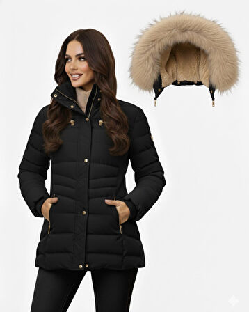 Kadın Spor Kapüşonlu İçi Peluş Mont  M5306 BGL-ST04891