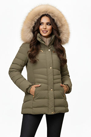 Kadın Büyük Beden Spor Kapüşonlu İçi Peluş Mont  M5306 BGL-ST04892