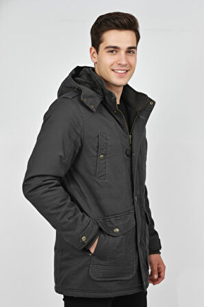 Erkek Spor Kanvas Kapüşonlu Parka M2585 BGL-ST04915