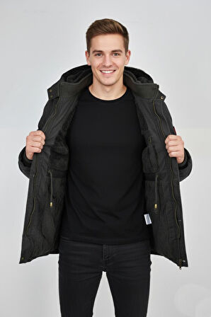 Erkek Spor Kanvas Kapüşonlu Parka M2585 BGL-ST04915