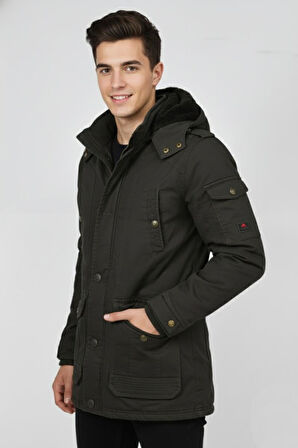 Erkek Spor Kanvas Kapüşonlu Parka M2585 BGL-ST04915