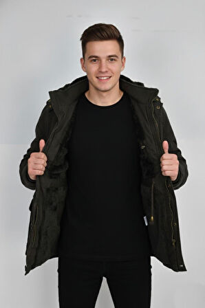 Erkek Spor Kanvas Kapüşonlu Parka M2585 BGL-ST04915