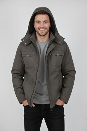 Erkek Kapüşonlu Kanvas Spor Mont M2635 BGL-ST04916