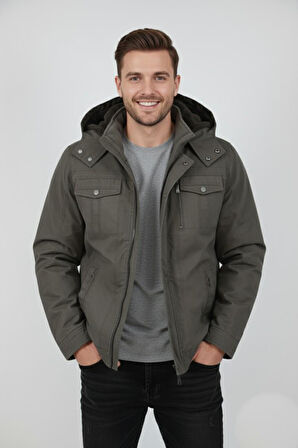 Erkek Kapüşonlu Kanvas Spor Mont M2635 BGL-ST04916