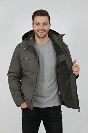 Erkek Kapüşonlu Kanvas Spor Mont M2635 BGL-ST04916