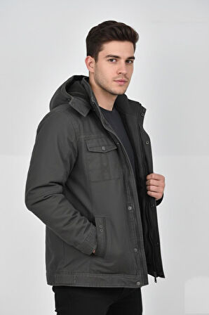 Erkek Kapüşonlu Kanvas Spor Mont M2635 BGL-ST04916