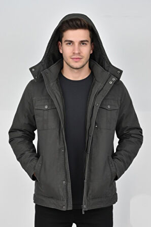 Erkek Kapüşonlu Kanvas Spor Mont M2635 BGL-ST04916