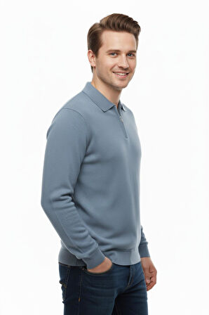 Erkek Polo Yaka Fermuarlı Triko Kazak Regular Fit  7001 BGL-ST04921