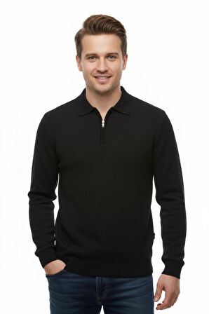 Erkek Polo Yaka Fermuarlı Triko Kazak Regular Fit  7001 BGL-ST04921