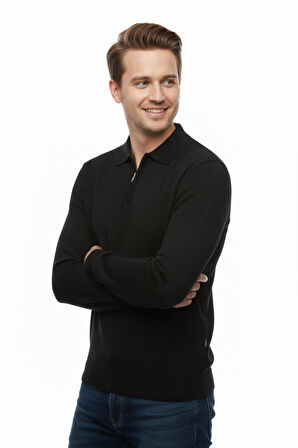 Erkek Polo Yaka Fermuarlı Triko Kazak Regular Fit  7001 BGL-ST04921