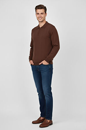 Erkek Polo Yaka Fermuarlı Triko Kazak Regular Fit  7019 BGL-ST04922