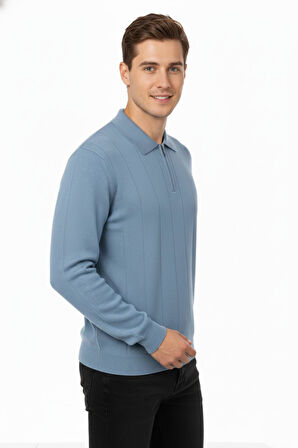 Erkek Polo Yaka Fermuarlı Triko Kazak Regular Fit  7019 BGL-ST04922
