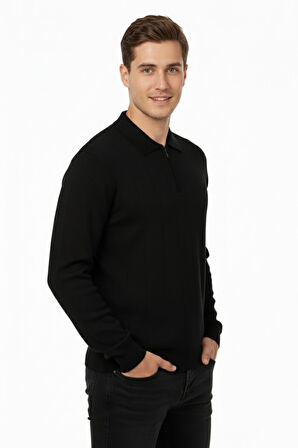 Erkek Polo Yaka Fermuarlı Triko Kazak Regular Fit  7019 BGL-ST04922