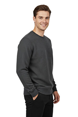 Erkek Sıfır Yaka Petek Doku Regular Fit Sweatshirt BGL-ST04950