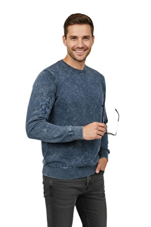 Erkek Spor Sıfır Yaka Taşlama Yıkamalı Regular Fit Kazak BGL-ST04952