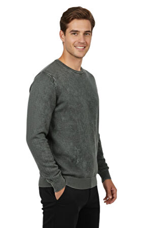 Erkek Spor Sıfır Yaka Taşlama Yıkamalı Regular Fit Kazak BGL-ST04952