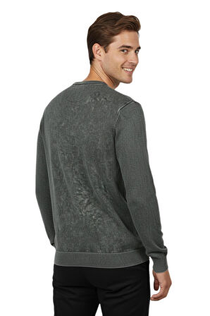 Erkek Spor Sıfır Yaka Taşlama Yıkamalı Regular Fit Kazak BGL-ST04952