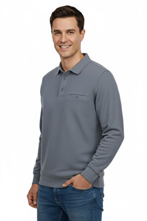 Erkek Gömlek Yaka Petek Doku Cepli Regular Fit Sweatshirt BGL-ST04956