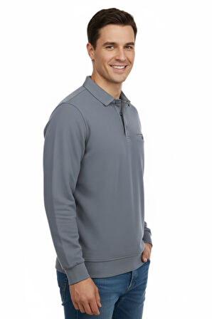 Erkek Gömlek Yaka Petek Doku Cepli Regular Fit Sweatshirt BGL-ST04956