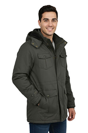 Erkek Spor Kanvas Kapüşonlu Parka M2665 BGL-ST04959