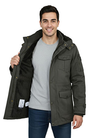 Erkek Spor Kanvas Kapüşonlu Parka M2665 BGL-ST04959