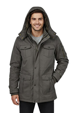 Erkek Spor Kanvas Kapüşonlu Parka M2665 BGL-ST04959