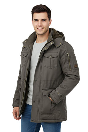 Erkek Spor Kanvas Kapüşonlu Parka M2665 BGL-ST04959