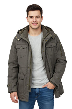 Erkek Spor Kanvas Kapüşonlu Parka M2665 BGL-ST04959