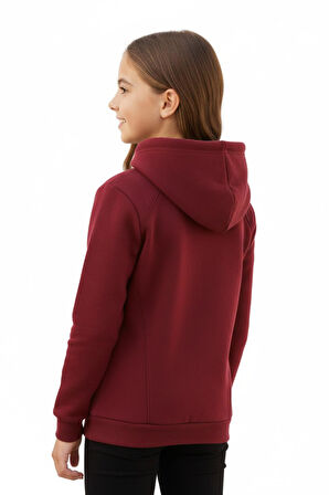 Kız Çocuk Bordo Kapüşonlu Cepli 3 İplik Sweatshirt BGL-ST04998