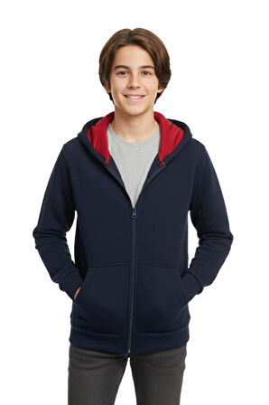 Lacivert Fermuarlı Kapüşonlu Cepli Kız Erkek Sweatshirt BGL-ST05000