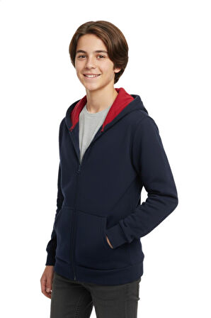 Lacivert Fermuarlı Kapüşonlu Cepli Kız Erkek Sweatshirt BGL-ST05000