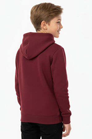 Erkek Çocuk Bordo Kapüşonlu Cepli 3 İplik  Sweatshirt BGL-ST05002