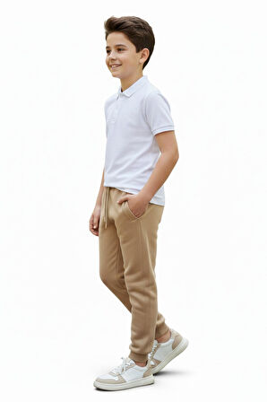 Bej Rengi 3 İplik Manşetli Kız Erkek Çocuk Eşofman Altı BGL-ST05045