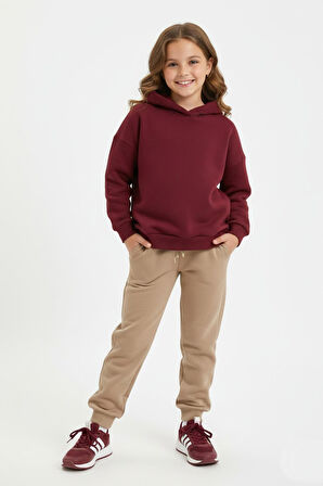 Bej Rengi 3 İplik Manşetli Kız Erkek Çocuk Eşofman Altı BGL-ST05045