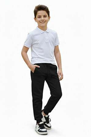 Siyah Renk 3 İplik Manşetli Kız Erkek Çocuk Eşofman Alt BGL-ST05047