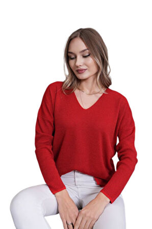 Kadın V Yaka Yaka Simli Kazak 12815 BGL-ST04225