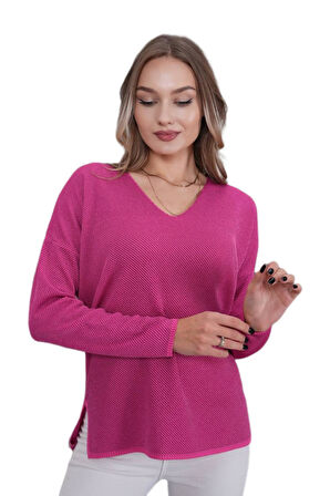 Kadın V Yaka Yaka Simli Kazak 12815 BGL-ST04225