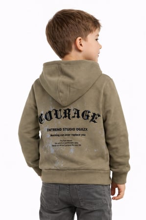 Erkek Çocuk Önü Arkası Baskılı Kapüşonlu Sweatshirt BGL-ST05246
