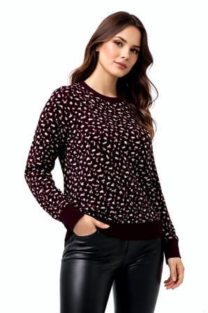 Kadın Leopar Desen Triko Kazak BGL-ST05287