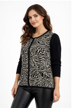 Kadın Zebra Desen Triko Kazak BGL-ST05286