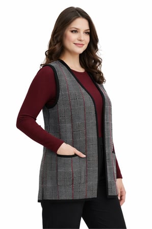 Kadın Anne Triko Yelek Kaz Ayağı Desen BGL-ST05299