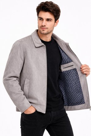 Erkek Siyah Regular Fit Mevsimlik Süet Spor Mont BGL-ST05013