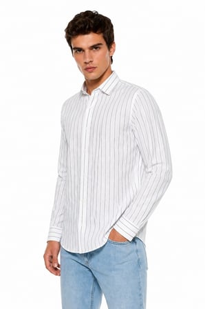 Erkek Spor Silim Fit Çizgili Yazlık Gömlek BGL-ST05380