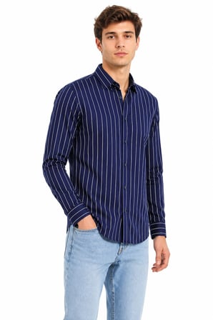 Erkek Spor Silim Fit Çizgili Yazlık Gömlek BGL-ST05380