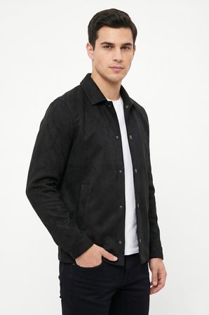 Erkek Siyah Regular Fit Mevsimlik Süet Spor Mont BGL-ST05436